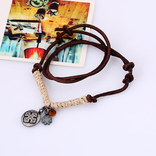 Jewelry WholesaleWholesale Vintage Leather Alloy Hemp Rope Men's Necklace JDC-NE-PK004 Necklaces 庞克 %variant_option1% %variant_option2% %variant_option3%  Factory Price JoyasDeChina Joyas De China