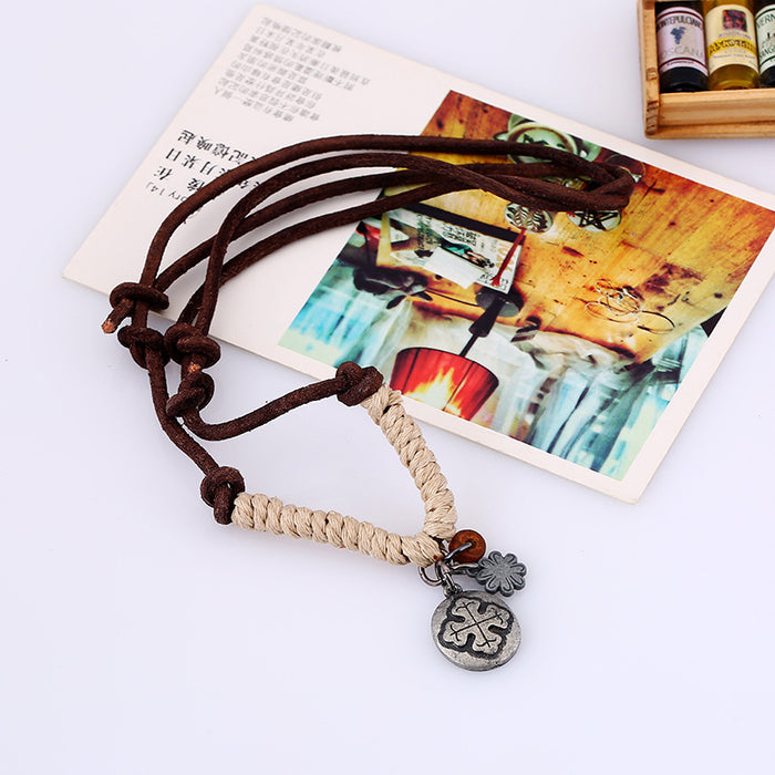 Wholesale Vintage Leather Alloy Hemp Rope Men's Necklace JDC-NE-PK004