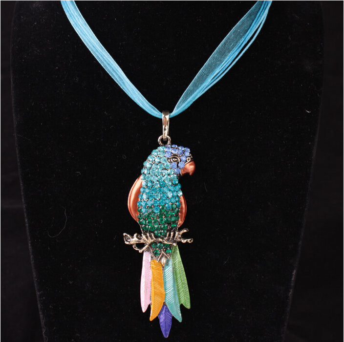 Wholesale Electroplated Colorful Feather Parrot Lace Rope Necklace JDC-NE-LvXin007