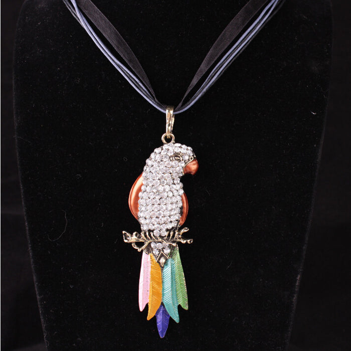 Wholesale Electroplated Colorful Feather Parrot Lace Rope Necklace JDC-NE-LvXin007