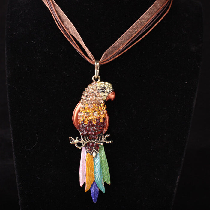 Wholesale Electroplated Colorful Feather Parrot Lace Rope Necklace JDC-NE-LvXin007