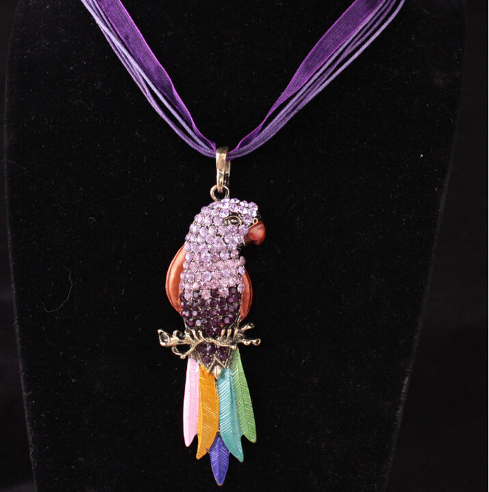 Wholesale Electroplated Colorful Feather Parrot Lace Rope Necklace JDC-NE-LvXin007