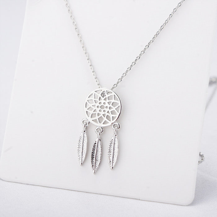 Wholesale Tassel Metal Feather Alloy Dreamcatcher Necklace JDC-NE-ZXiao001