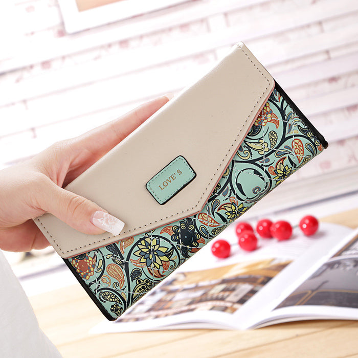 Wholesale Small Floral Lingge Contrast Color Envelope Buckle Ladies Wallet Long Section JDC-WT-Chengpi006