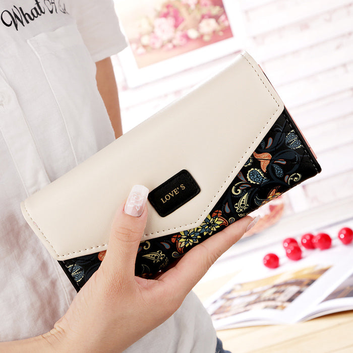 Wholesale Small Floral Lingge Contrast Color Envelope Buckle Ladies Wallet Long Section JDC-WT-Chengpi006