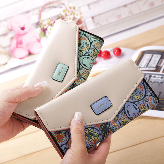 Wholesale Small Floral Lingge Contrast Color Envelope Buckle Ladies Wallet Long Section JDC-WT-Chengpi006