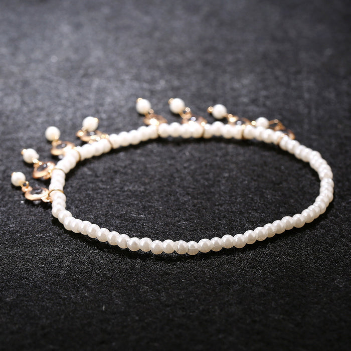 Jewelry WholesaleWholesale imitation pearl crystal tassel stretch anklet JDC-AS-Ly001 Anklets 乐钰 %variant_option1% %variant_option2% %variant_option3%  Factory Price JoyasDeChina Joyas De China