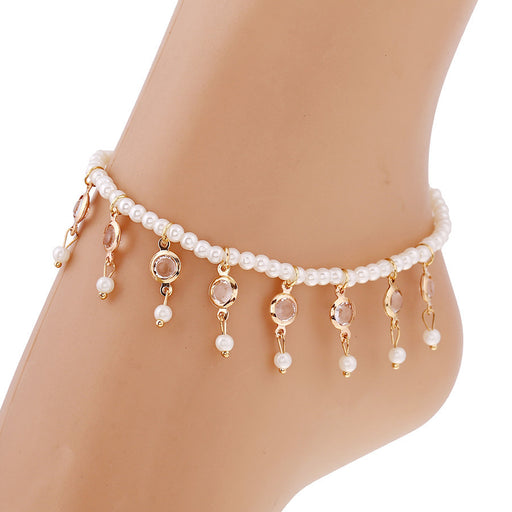 Jewelry WholesaleWholesale imitation pearl crystal tassel stretch anklet JDC-AS-Ly001 Anklets 乐钰 %variant_option1% %variant_option2% %variant_option3%  Factory Price JoyasDeChina Joyas De China