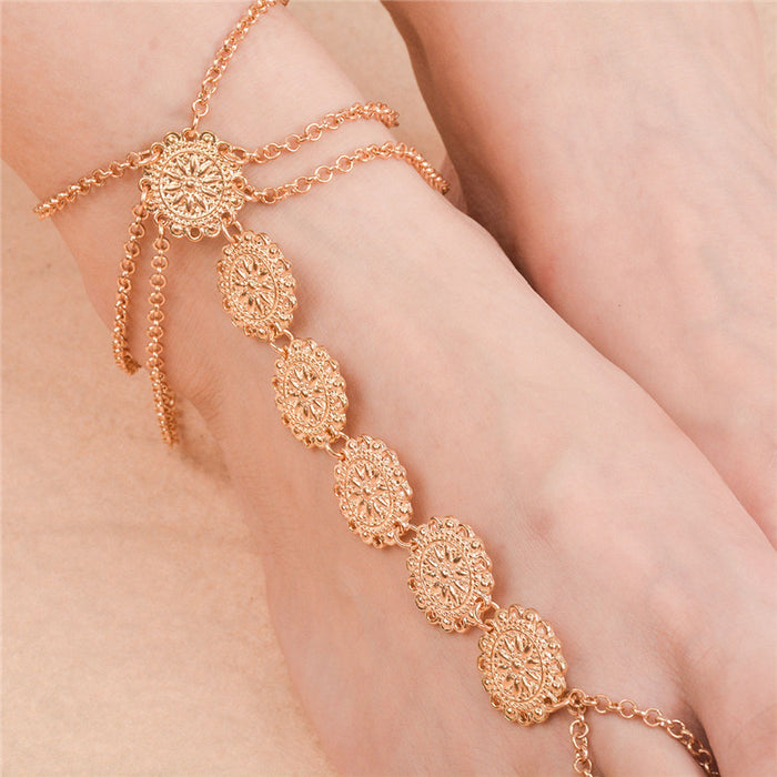 Jewelry WholesaleWholesale metallic texture carved disc beach fringe anklet JDC-AS-Ly002 Anklets 乐钰 %variant_option1% %variant_option2% %variant_option3%  Factory Price JoyasDeChina Joyas De China