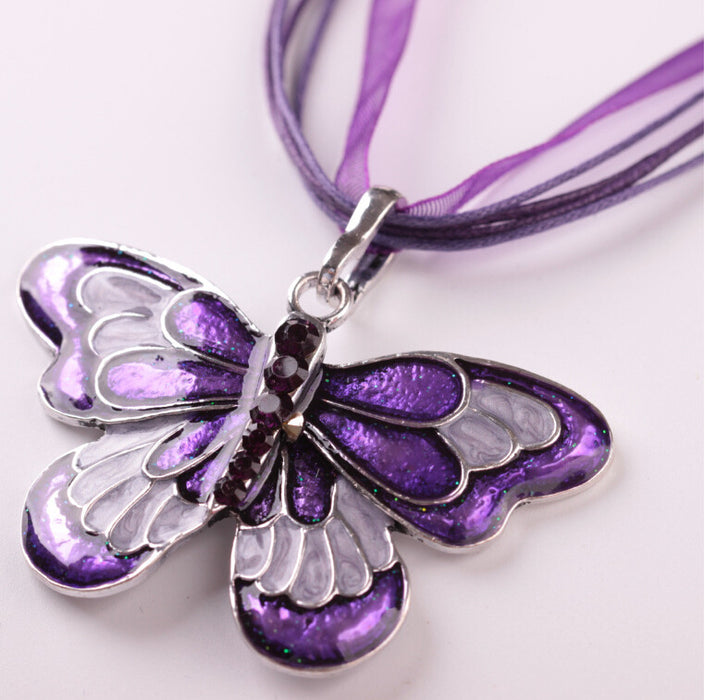 Wholesale Drip Oil Ribbon Colorful Butterfly Necklace Pop Insect Pendant JDC-NE-LvXin006