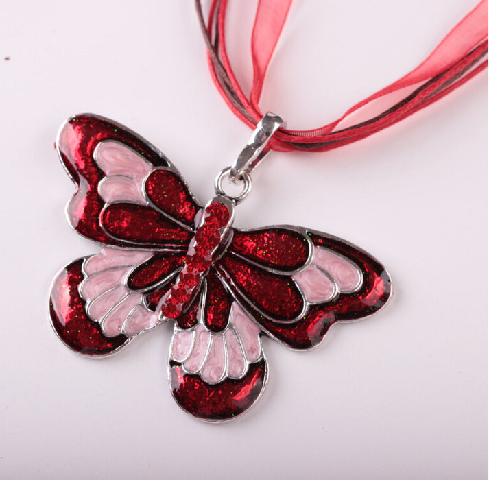 Wholesale Drip Oil Ribbon Colorful Butterfly Necklace Pop Insect Pendant JDC-NE-LvXin006