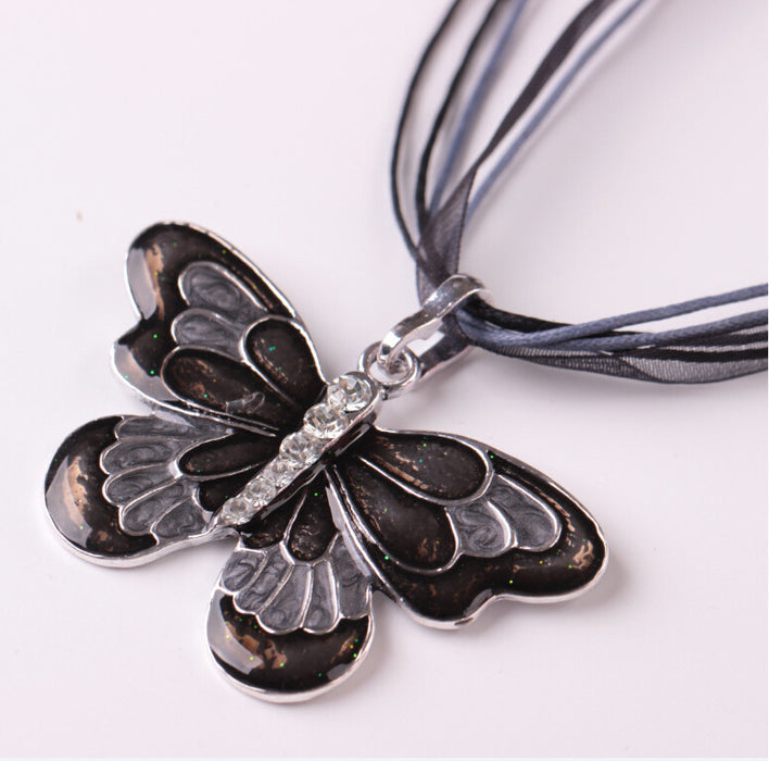 Wholesale Drip Oil Ribbon Colorful Butterfly Necklace Pop Insect Pendant JDC-NE-LvXin006