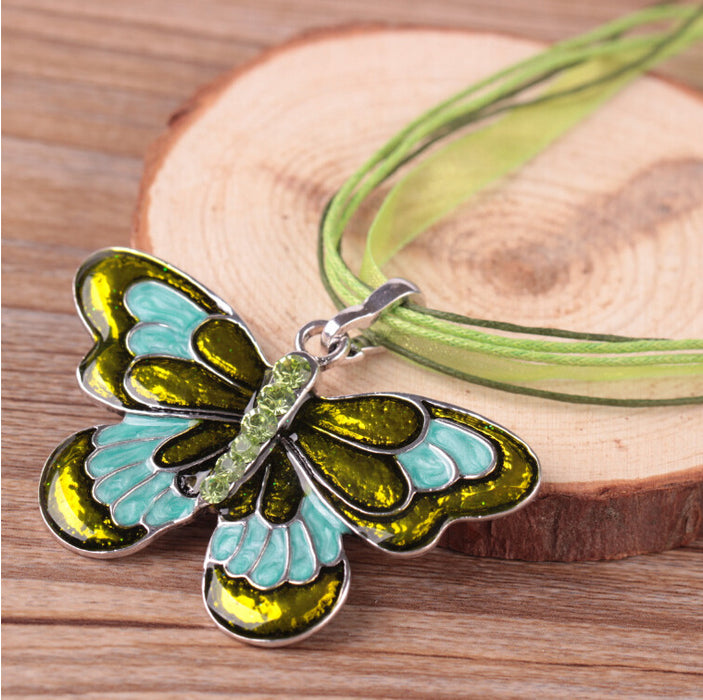 Wholesale Drip Oil Ribbon Colorful Butterfly Necklace Pop Insect Pendant JDC-NE-LvXin006