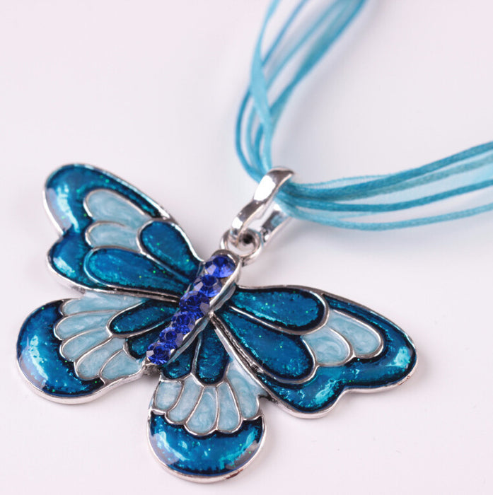 Wholesale Drip Oil Ribbon Colorful Butterfly Necklace Pop Insect Pendant JDC-NE-LvXin006