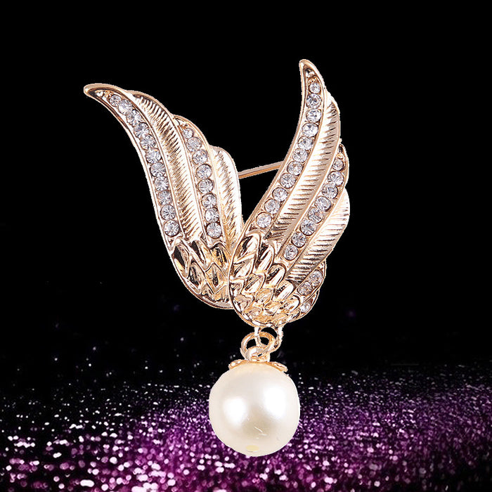 Wholesale Pearl Swan Rhinestone Flower Brooch JDC-BC-LanH002