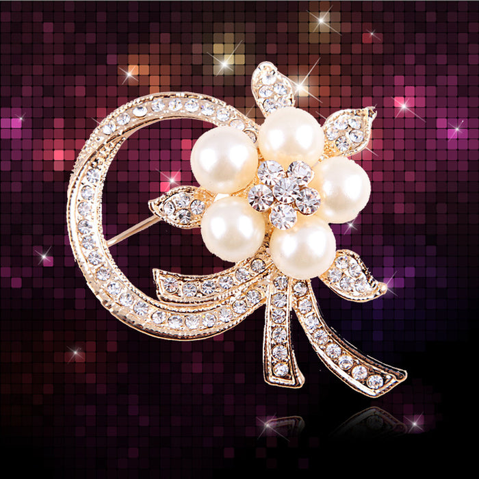 Wholesale Pearl Swan Rhinestone Flower Brooch JDC-BC-LanH002