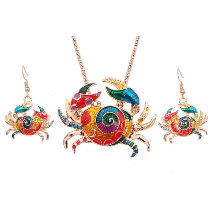 Wholesale necklace hypoallergenic resin drip oil crab set pearl necklace earring set JDC-NE-LinLi001