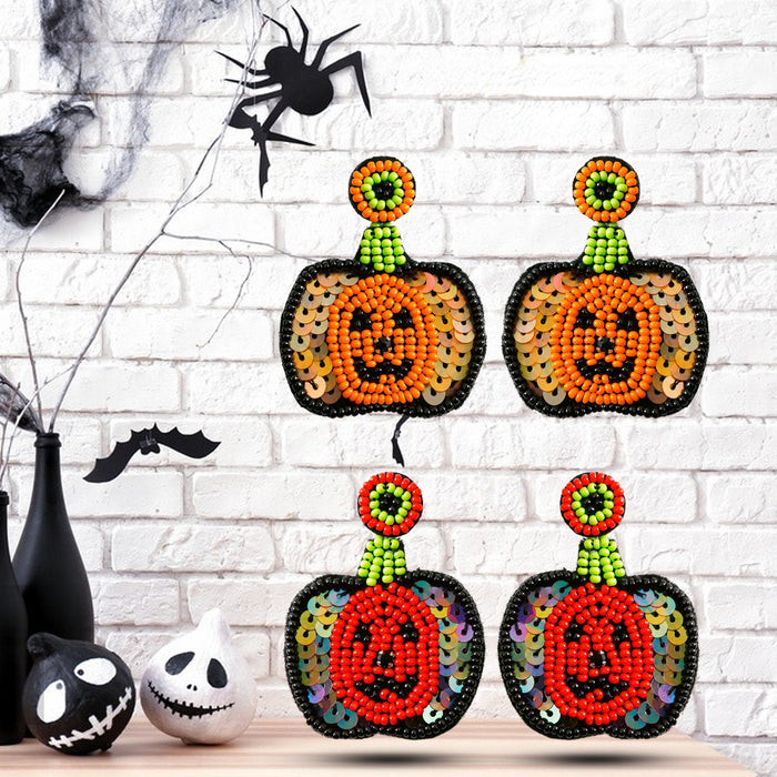 Wholesale Earrings Halloween Rice Beads Handmade Sequins Pumpkin MOQ≥2 JDC-ES-PREMJM011