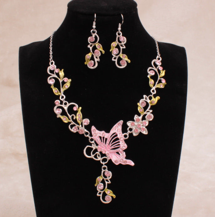 Wholesale Butterfly Alloy Necklace Earrings Set JDC-NE-LvXin001