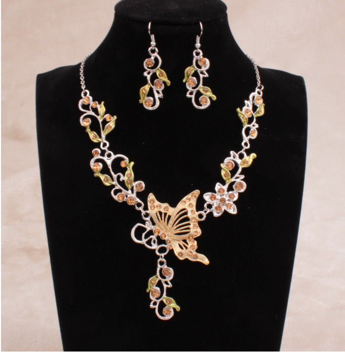 Wholesale Butterfly Alloy Necklace Earrings Set JDC-NE-LvXin001