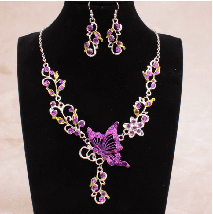 Wholesale Butterfly Alloy Necklace Earrings Set JDC-NE-LvXin001