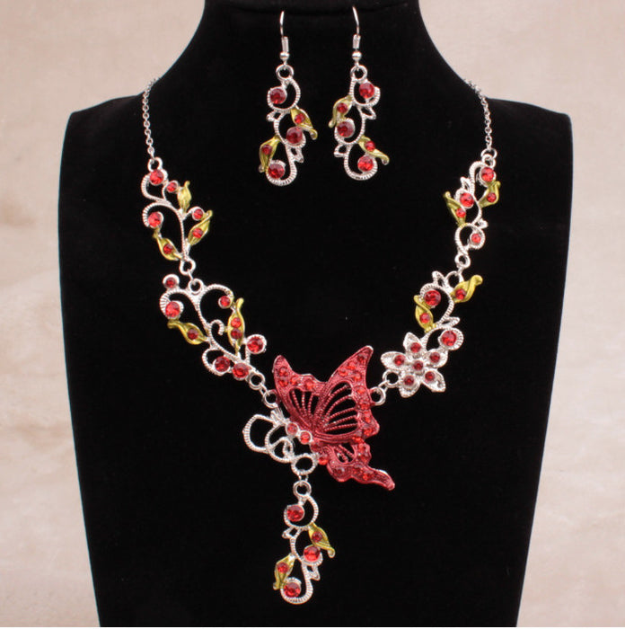 Wholesale Butterfly Alloy Necklace Earrings Set JDC-NE-LvXin001