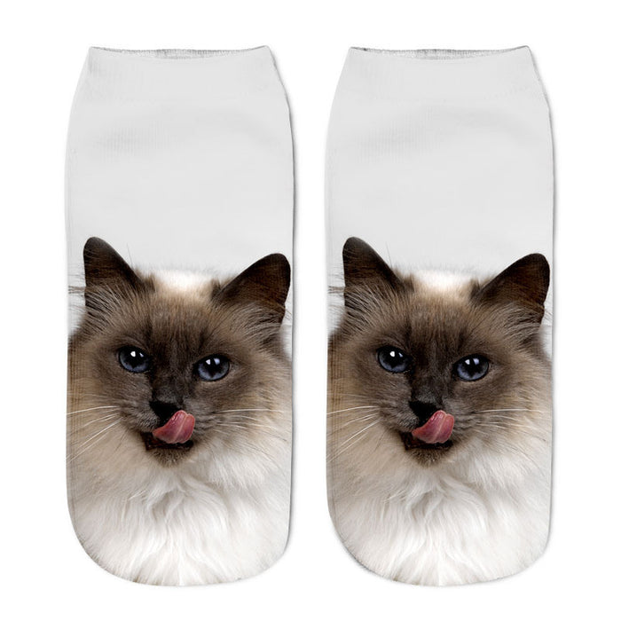 Wholesale cartoon three-dimensional socks animal cat 3D printing MOQ≥12 JDC-SK-BaoS001