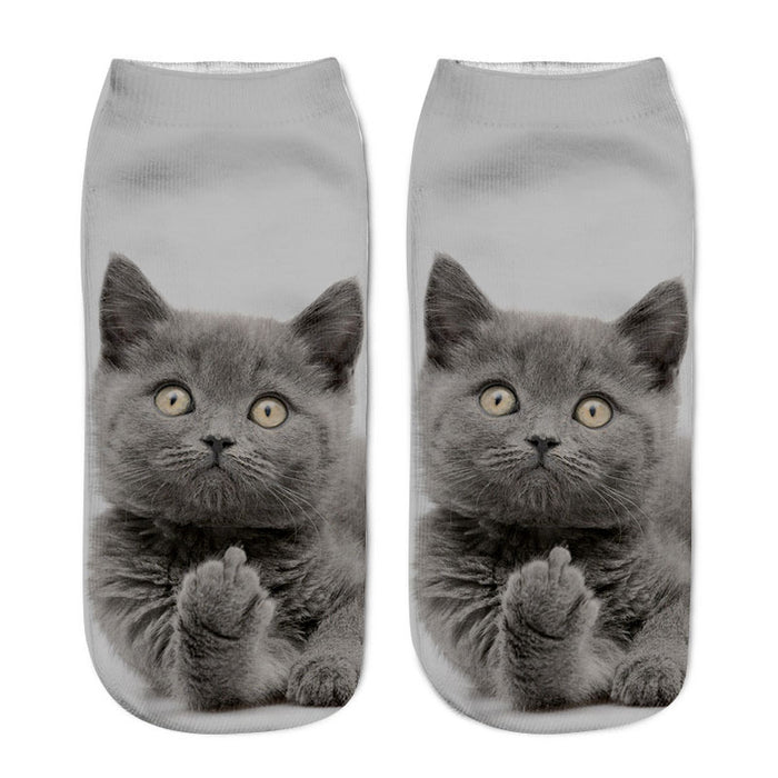 Wholesale cartoon three-dimensional socks animal cat 3D printing MOQ≥12 JDC-SK-BaoS001