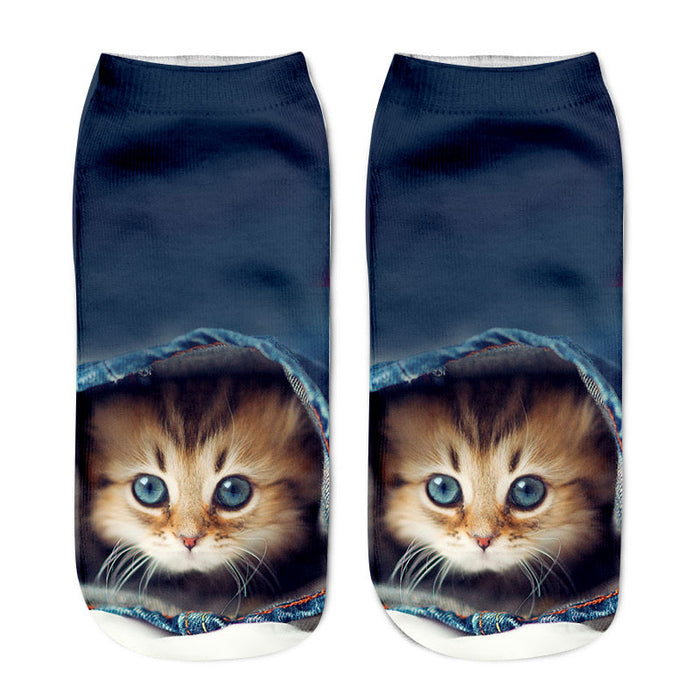 Wholesale cartoon three-dimensional socks animal cat 3D printing MOQ≥12 JDC-SK-BaoS001