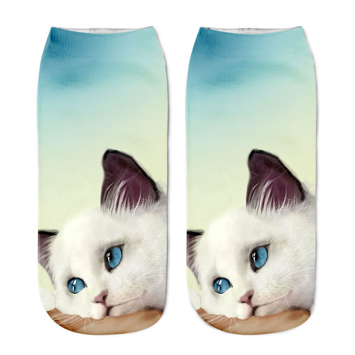 Wholesale cartoon three-dimensional socks animal cat 3D printing MOQ≥12 JDC-SK-BaoS001