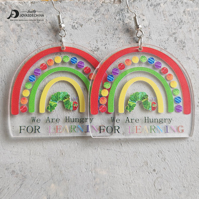 Wholesale Earrings Acrylic Ruler Pencil Apple Rainbow 3 Pairs JDC-ES-Heyi049