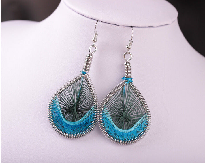 Wholesale Blue Handwoven Ethnic Earrings MOQ≥3 JDC-ES-dir003