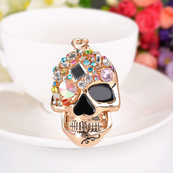 Wholesale creative diamond skull metal keychain MOQ≥2 JDC-KC-CH038