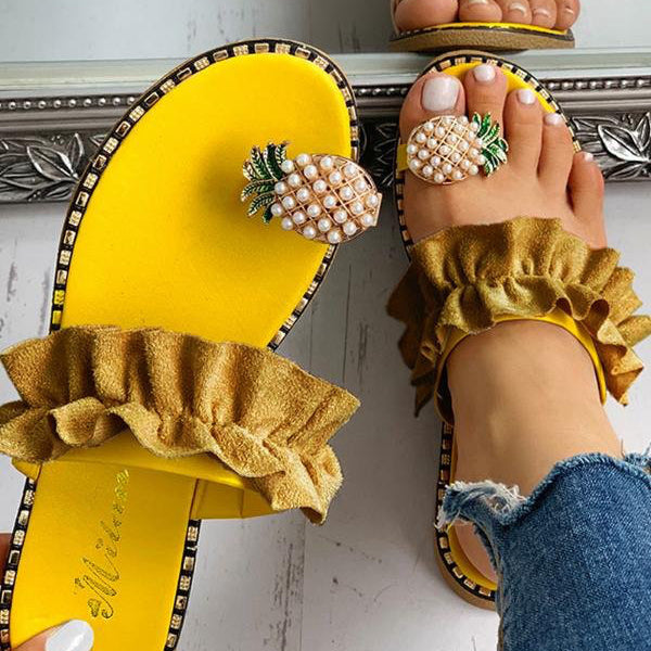 Wholesale Summer Set Toe Lace Pineapple Flat Plus Size Sandals JDC-SD-YYW001