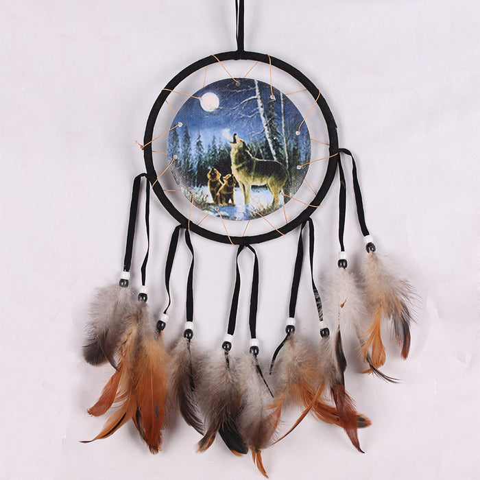 Jewelry WholesaleWholesale Indian Feather ABS Circle Wolf Totem Oil Painting Dreamcatcher MOQ≥2 JDC-DC-MengS017 Dreamcatcher 萌颂 %variant_option1% %variant_option2% %variant_option3%  Factory Price JoyasDeChina Joyas De China