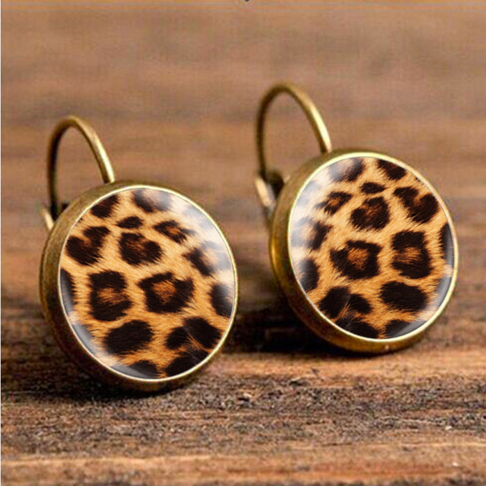 Wholesale Leopard Print Time Stone Ear Hooks Leopard Print Set MOQ≥2 JDC-ES-Fangt004