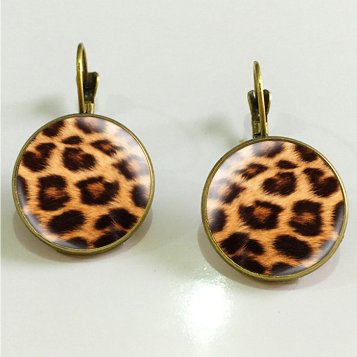 Wholesale Leopard Print Time Stone Ear Hooks Leopard Print Set MOQ≥2 JDC-ES-Fangt004