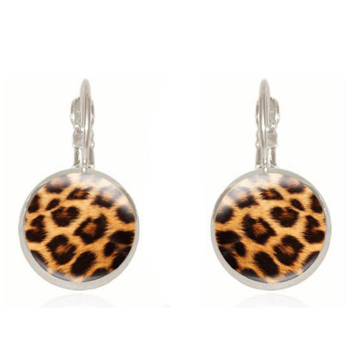 Wholesale Leopard Print Time Stone Ear Hooks Leopard Print Set MOQ≥2 JDC-ES-Fangt004