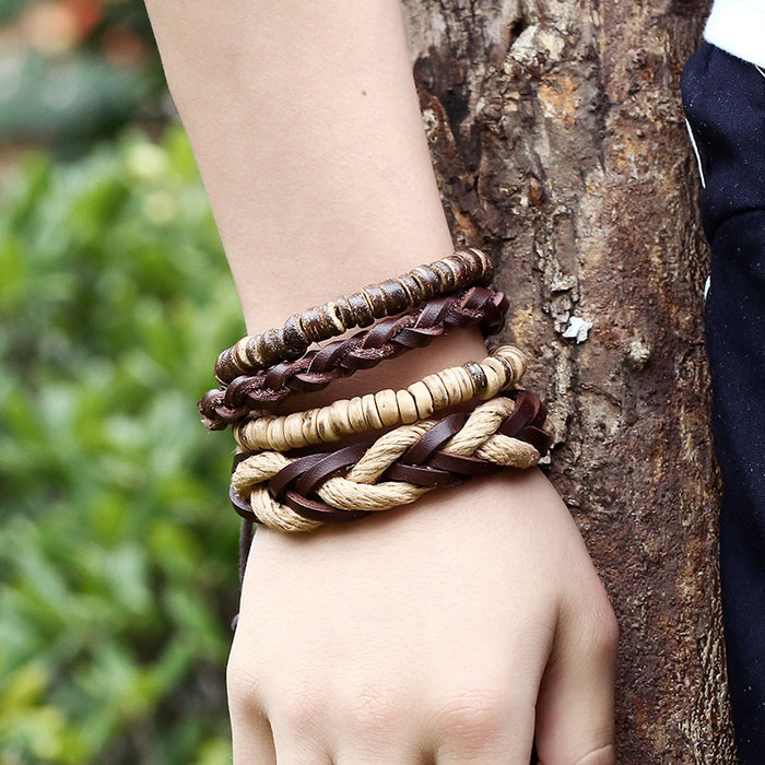 Wholesale first layer cowhide braided bracelet vintage handmade JDC-BT-PK019