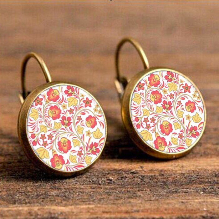 Wholesale Vintage Mandala Print Time Stone French Earrings MOQ≥2 JDC-ES-Fangt014