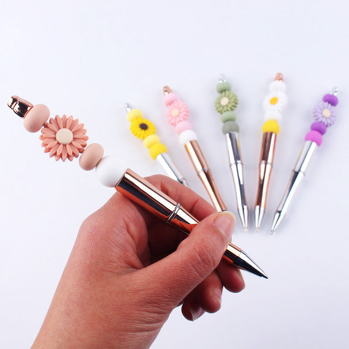 Wholesale Beadable Pens Handmade Daisy Silicone Beaded Ballpoint Pen JDC-BP-GuangTian003