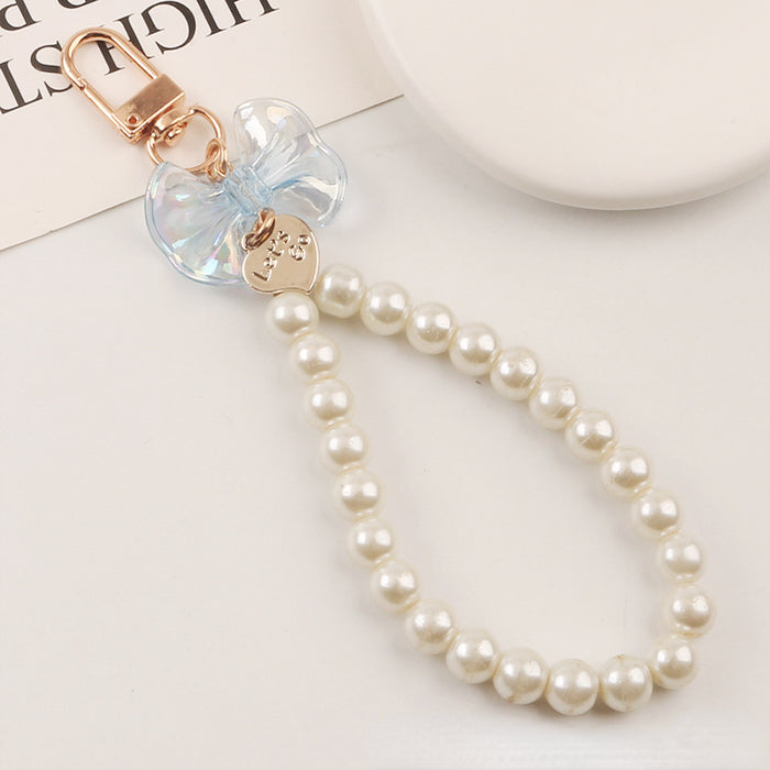 Wholesale Keychain Resin Pearl Bow Lanyard MOQ≥2 JDC-KC-YiHan019