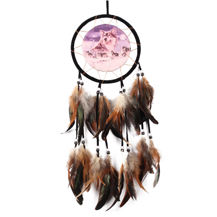 Wholesale Indian Style Dreamcatcher Oil Painting Wolf Totem Hand Woven MOQ≥2 JDC-DC-DaYao001