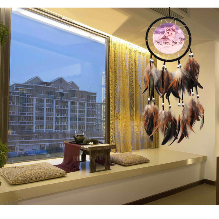 Wholesale Indian Style Dreamcatcher Oil Painting Wolf Totem Hand Woven MOQ≥2 JDC-DC-DaYao001