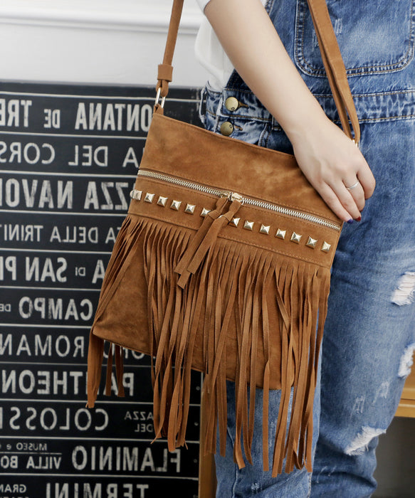 Wholesale Shoulder Bag Velvet Rivet Tassel Bag Diagonal Cross JDC-SD-Shunl002