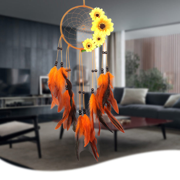 Wholesale Pastoral Dreamcatcher Sun Flower Orange Interior Decoration JDC-DC-MengS028