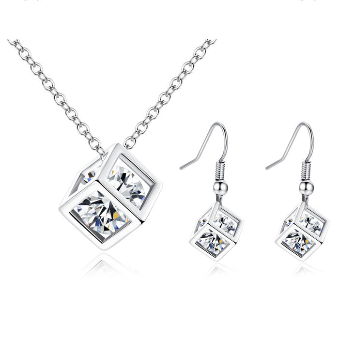 Jewelry WholesaleWholesale copper zircon cube necklace set JDC-NE-MiMeng022 Necklaces 米萌 %variant_option1% %variant_option2% %variant_option3%  Factory Price JoyasDeChina Joyas De China