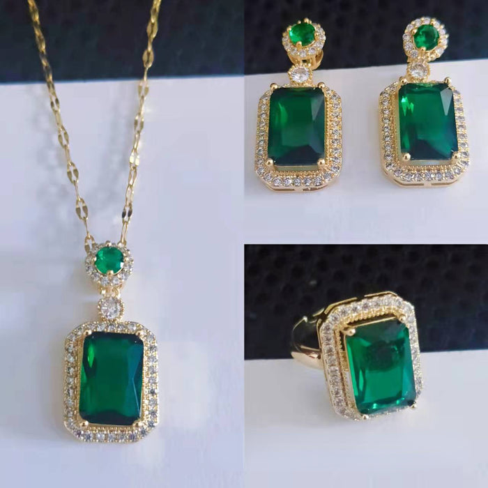 Wholesale Earrings Copper Emerald Crystal Zircon Necklace Ring Jewelry Set MOQ≥2 JDC-ES-YouW001