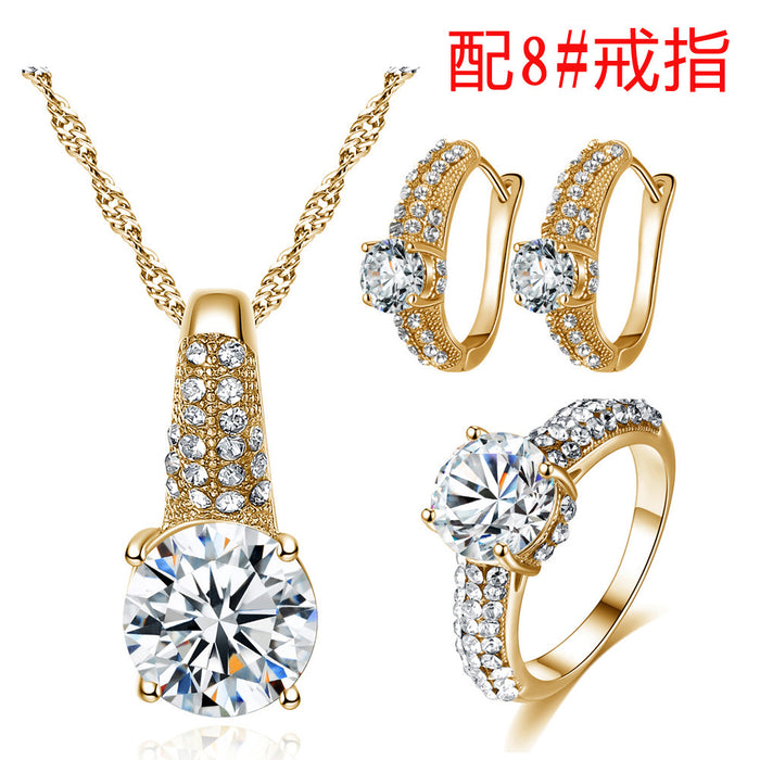 Wholesale Set Ring Ear Hook Necklace Zircon Accessories Three Piece Set JDC-NE-BM003