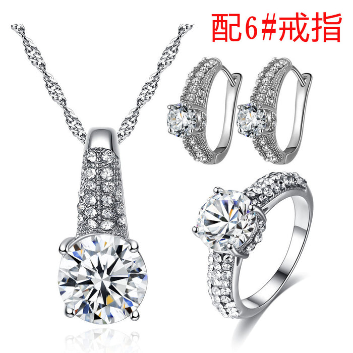 Wholesale Set Ring Ear Hook Necklace Zircon Accessories Three Piece Set JDC-NE-BM003